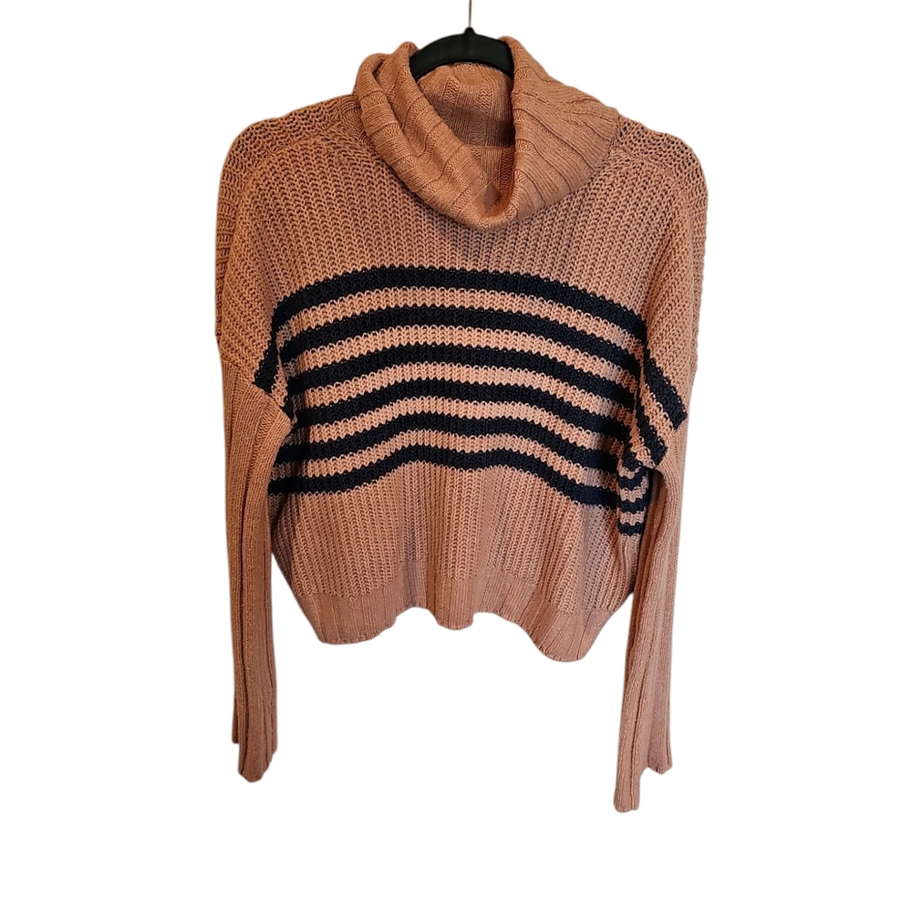 Striped Cowl Neck Sweater - Pink and Navy